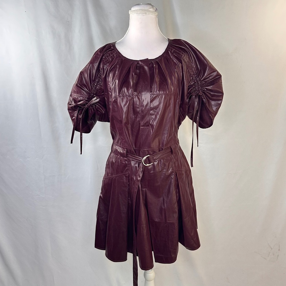 Studio S Dress Burgundy Wine Faux Leather Mini Coquette Gothic Romantic Edgy NWT